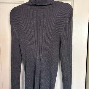 212 Collection Charcoal Gray Metallic Sparkle Ribbed Turtleneck Sweater